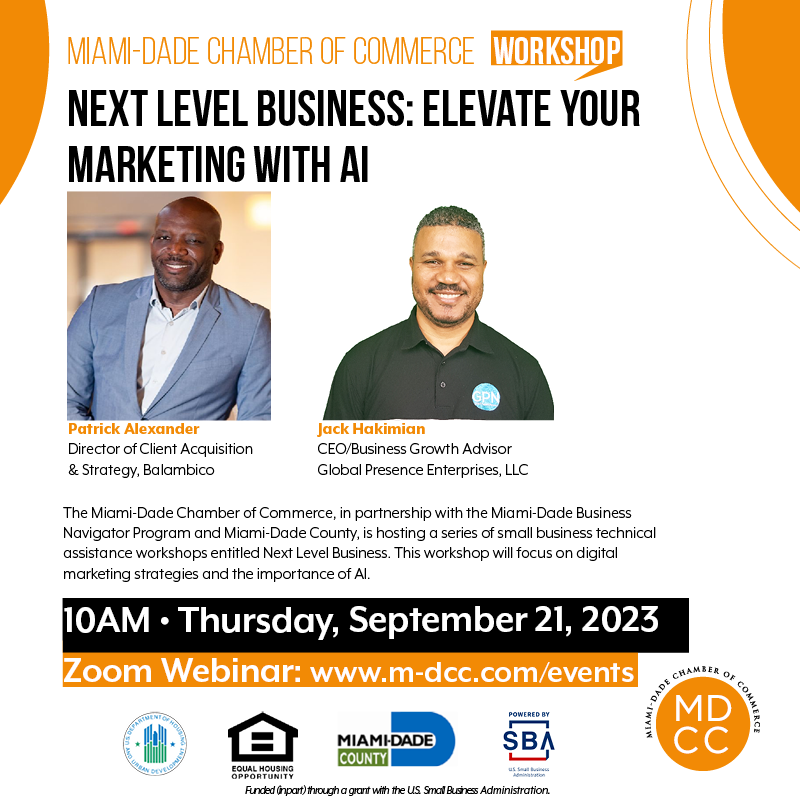 globalpresence's tweet photo. Join us at Miami-Dade Chamber of Commerce, Inc. Zoom Meeting today 10am as we discuss digital marketing strategies and how they can help your business grow with new leads, especially with the use of AI.

Register and join here https://t.co/VbxSCiYn3V https://t.co/nN0h10CbQs