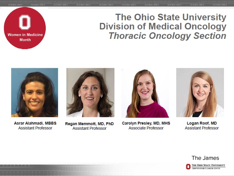 September is Women in Medicine Month! Thank you to our #MedOnc #thoraciconcology women for all you do! @AsrarAlahmadi, Regan Memmott, @CPresGeriOncMD & @LoganRoofMD #WIMMonth #lungcancer