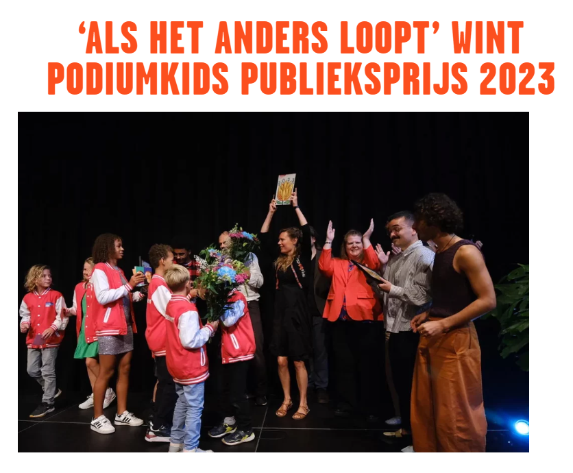 Jaaaaaaaa we hebben de Podiumkids prijs 2023 gewonnen voor onze voorstelling 'Als het anders loopt'! Wat zijn we trots! Kinderjury van de Podiumkids heel erg bedankt!

'Als het anders loopt' is een coproductie van Het Houten Huis, Plan d- en Club Guy &amp; Roni