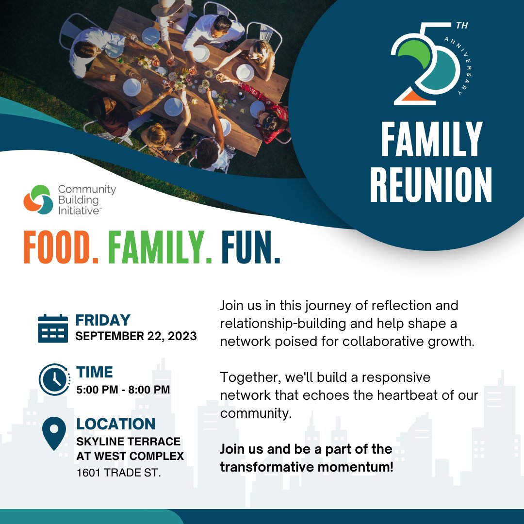 We're one day away from CBI's 25th Anniversary Family Reunion!  If you haven't registered yet, now is the time.  We can't wait to see everyone for this inspiring event!  RSVP at loom.ly/EZQy9I8 
#CBI25 #CommunityBuildingIsAVerb