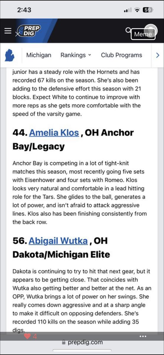 <a href="/amelia_klos/">Amelia Klos</a> <a href="/PrepDigMI/">Prep Dig Michigan</a> <a href="/LegacyLvc/">Legacy Volleyball Club</a> 
<a href="/LVCRecruiting/">Legacy Recruiting</a>