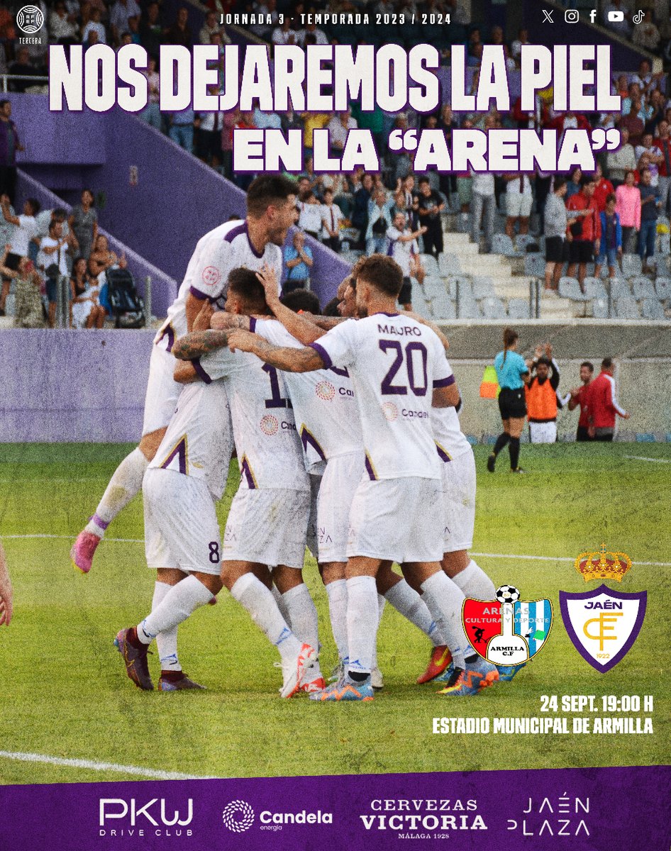 ᴘʀᴏ́xɪᴍᴏ ᴘᴀʀᴛɪᴅᴏ

Arenas de Armilla CyD 🆚 Real Jaén C.F

🏆 Jornada 3
🗓️ Domingo 24 Septiembre
⏰ 19:00
🏟️ Estadio Municipal de Armilla
🎫 10€ Tienda del club. 12€ en taquilla 

#RJ2324 | #jornada3 | #LaVictoriaEresTu
