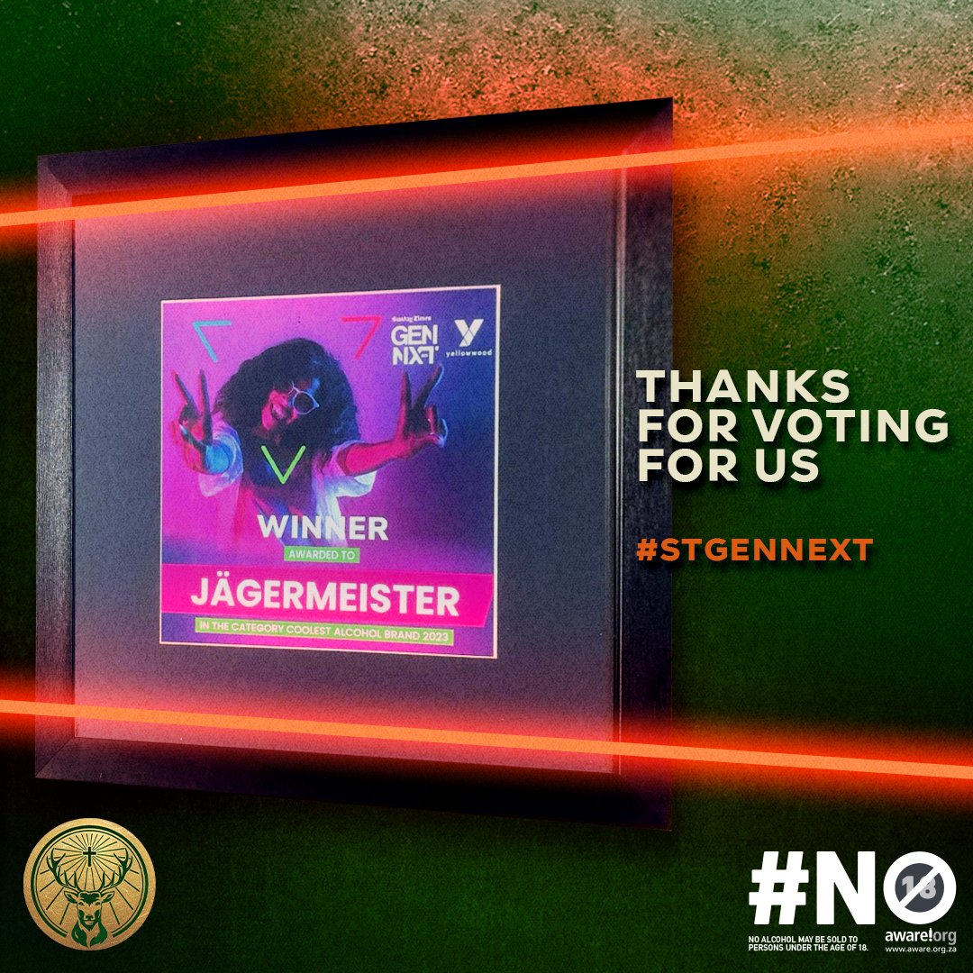 jagermeistersa's tweet photo. You did it again, Meisters! 🔥 2023 GenNext X Coolest Alcohol Brand Award.
Share a 🦌 for every #BestNights experience we’ve created together.
#JägermeisterSA #STGenNext https://t.co/Wi39PhkO7Q