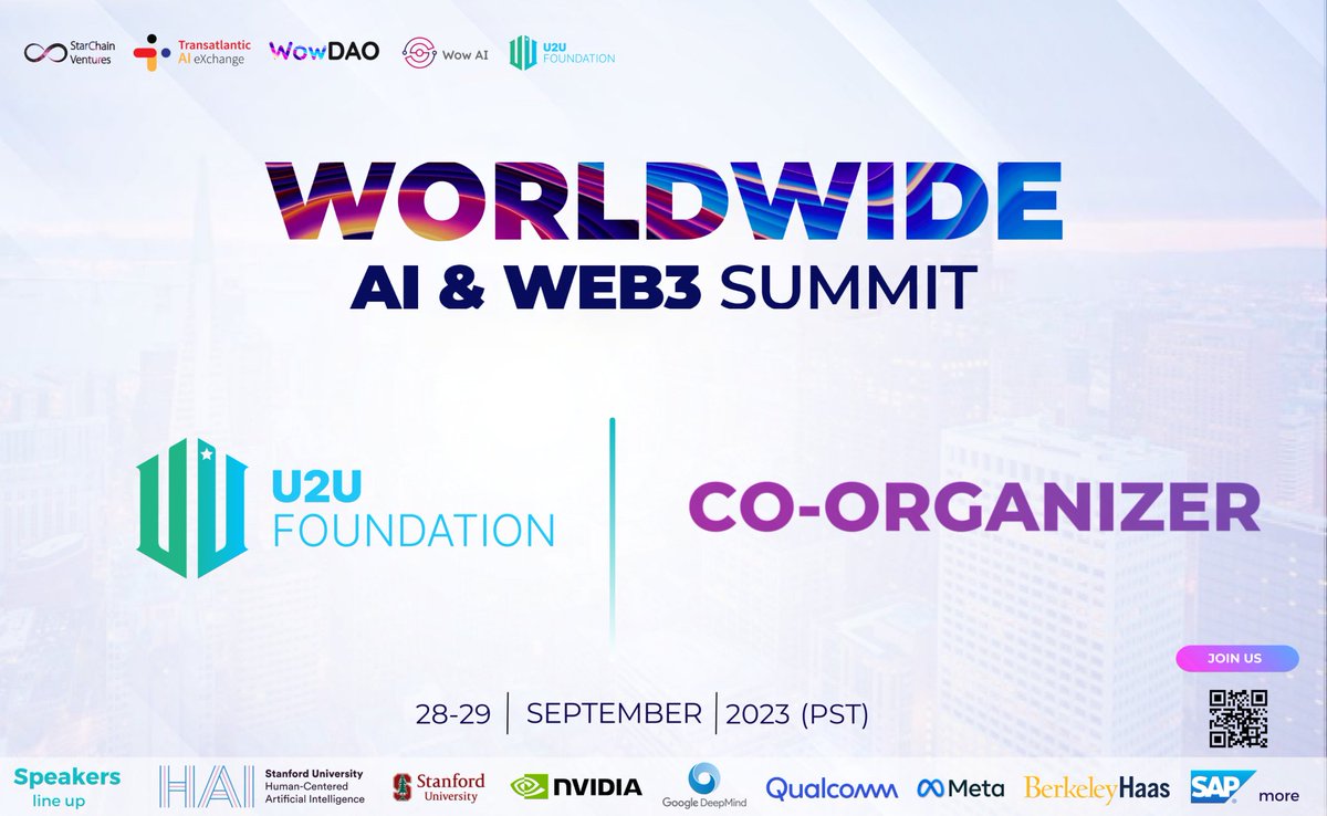 u2u_xyz's tweet photo. π₯ WORLDWIDE AI & WEB3 SUMMIT: FROM MOTIVATION TO PRACTICE
π¦ With the thriving of AI & Web3 and the vision of gathering top experts, U2U Foundation and WowDAO have decided to bring this vision into reality. The idea of Worldwide AI & Web3 Summit was established.
π― U2U Foundation and WowDAO carry an objective of bringing updated #AI & #Web3 knowledge to the community, giving chances for users to discuss and connect with experts from big enterprises, such as Meta, Google Deepmind, Qualcomm, Intel, HAI Stanford, etc.
π Audiences can gain more insights into the AI & Web3 world, in which the AI & Web3 for a sustainable world will be disclosed in a Fireside Chat with U2U Foundation.
ποΈ Event Date: September 28th - 29th, 2023 (PST)
π« Secure your FREE tickets here: https://t.co/EmHtu9NioQ
π₯ Claim your FREE ticket now and be part of the Worldwide AI & Web3 Summit!
#U2U #U2UChain #Web3Governance #AIWeb3Summit #TechDemocracy #WowDAO