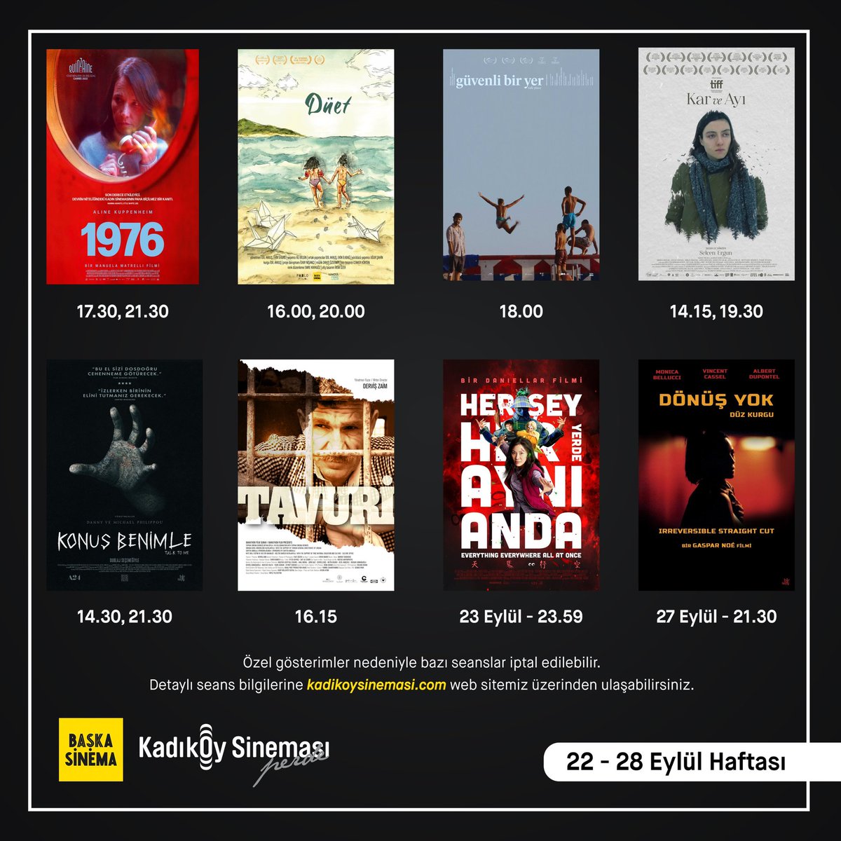 22-28 Eylül gösterim programımız ♥️ 🎟️ Biletinial ve Gişe #KadıköySineması @Baska_Sinema