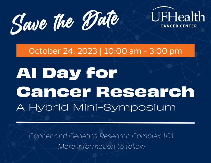 Save the date! 📅 Our third annual AI Day for Cancer Research is Oct. 24.

A variety of experts will present on topics related to #AI in cancer research, with a focus on imaging.

Learn more &amp; register 👉 go.ufl.edu/sacqoku