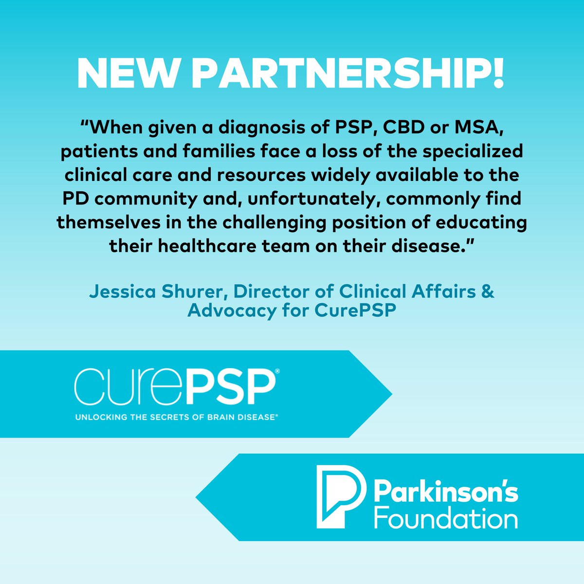 🌟 We are excited to announce a new partnership with <a href="/ParkinsonDotOrg/">Parkinson's Foundation</a> to develop a multi-part educational program that focuses on “atypical Parkinsonian syndromes,” including: progressive supranuclear palsy (PSP), corticobasal degeneration (CBD) &amp; multiple system atrophy (MSA).