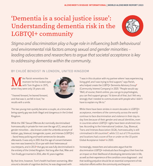 chloejbenoist's tweet photo. @simonlong55 @marionedmunds @muthokijoann @syemajabbar @LucienChauvin4 (Now for the awkward self-promotion bit) I spoke with the wonderful @TootingMike, @JasonDFlatt, @BazMoss, and others about how discrimination leads to higher dementia risks for marginalized communities such as LGBTQI+ people. https://t.co/kP6PgoUErw