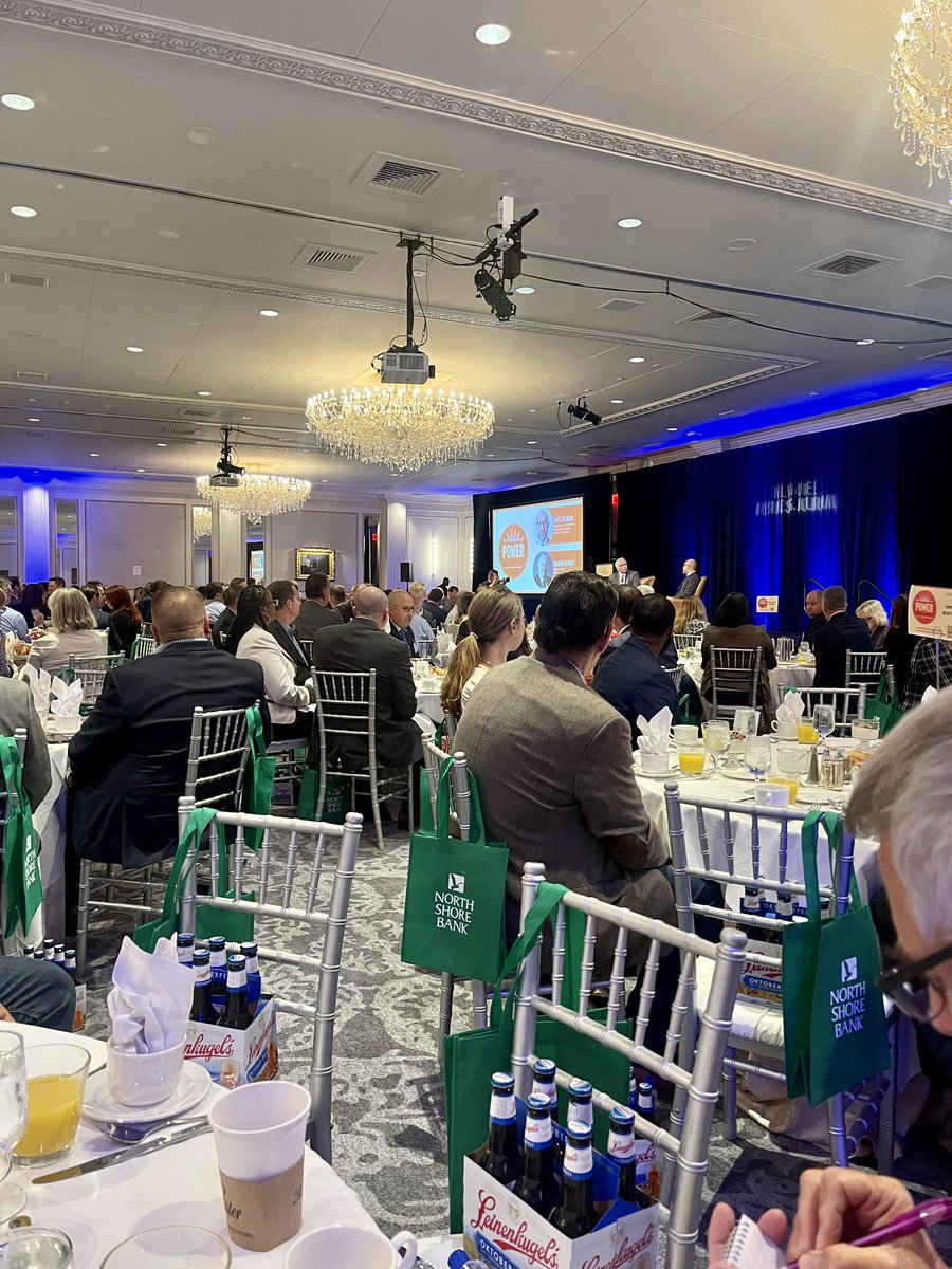 AndreaAlbersTV's tweet photo. Great breakfast convo at @PfisterHotel #MBJPB
@MarkKassMBJ on stage with Wes Saber VP and CFO of @OfficialHaribo who details eventual expansion plans in Kenosha Co. with a smile — says the company will build the “largest H on earth” https://t.co/oFMYy6G0Mc