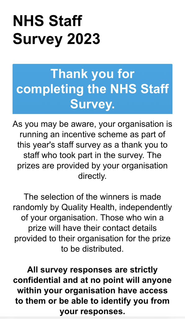 I’ve just completed my staff survey. Took me just 15 mins on my mobile. So important for everyone @BartsHospital to give their views. As a result of last year’s feedback we invested £150k so more staff could attend conferences/courses. So your voice matters!! @NHSBartsHealth