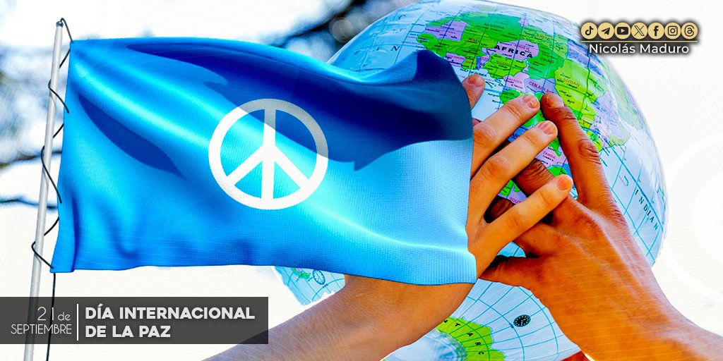 NicolasMaduro's tweet photo. La Paz se construye desde el respeto, el reconocimiento y la convivencia, ese es nuestro camino, siempre insistiremos en construir un mundo sin odios ni violencia, donde prevalezca la solidaridad humana y la justicia social. ¡Día Internacional de la Paz! https://t.co/Aqn9tzvabP
