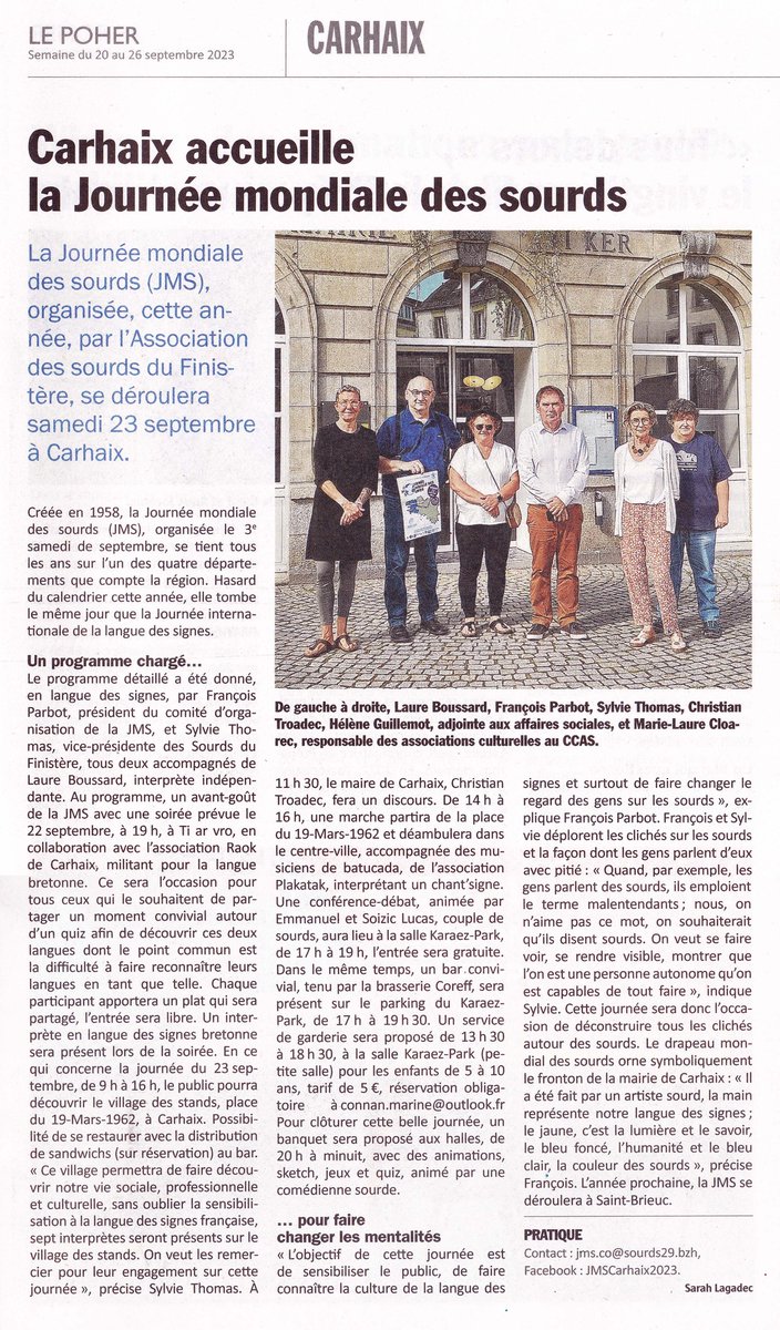 #JMS2023 #JMS #carhaix #carhaixplouguer #LSF #sourds #Bretagne #france #finistere #finisteretourisme #finisterenord #finisteresud #finisterebretagne #FNSF #journeemondialedessourds #Poher #coeurdebretagne #languedessignes #languedessignesfrancaise
Merci <a href="/poher29/">Le Poher</a>
