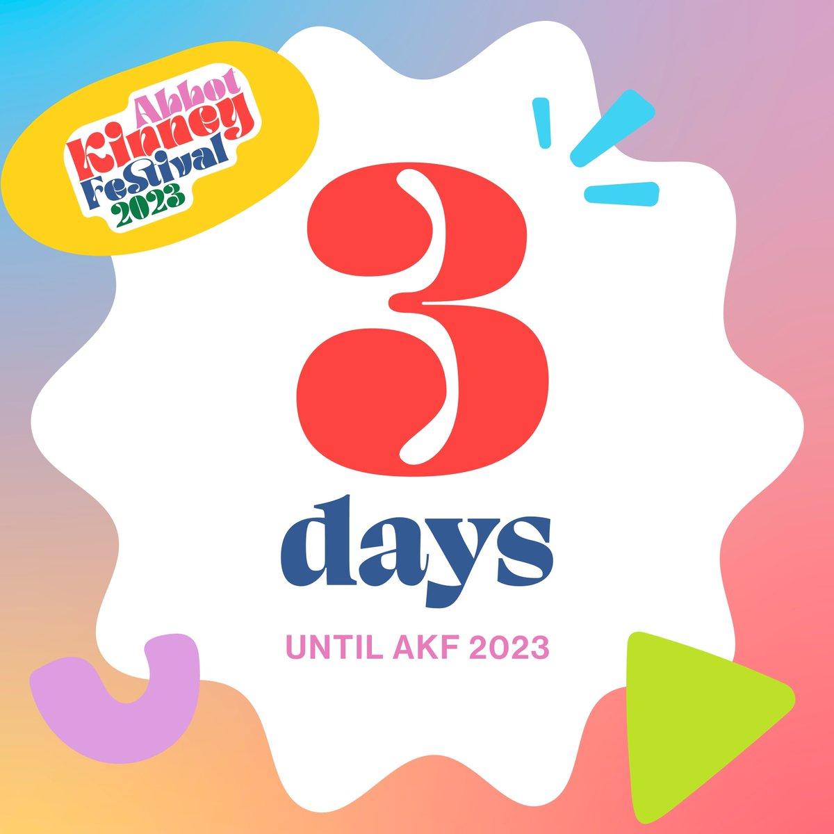 Only 3 days until Abbot Kinney Festival 2023 kicks off! Brace yourself for a day filled with refreshing brews, lively entertainment and endless fun. 🍻🎶🌟

#AbbotKinneyFestival #CommunityEvent #ArtAndCulture
#AKFest #CreativeVibes #LiveMusic #LocalArtisans #ShopLocal