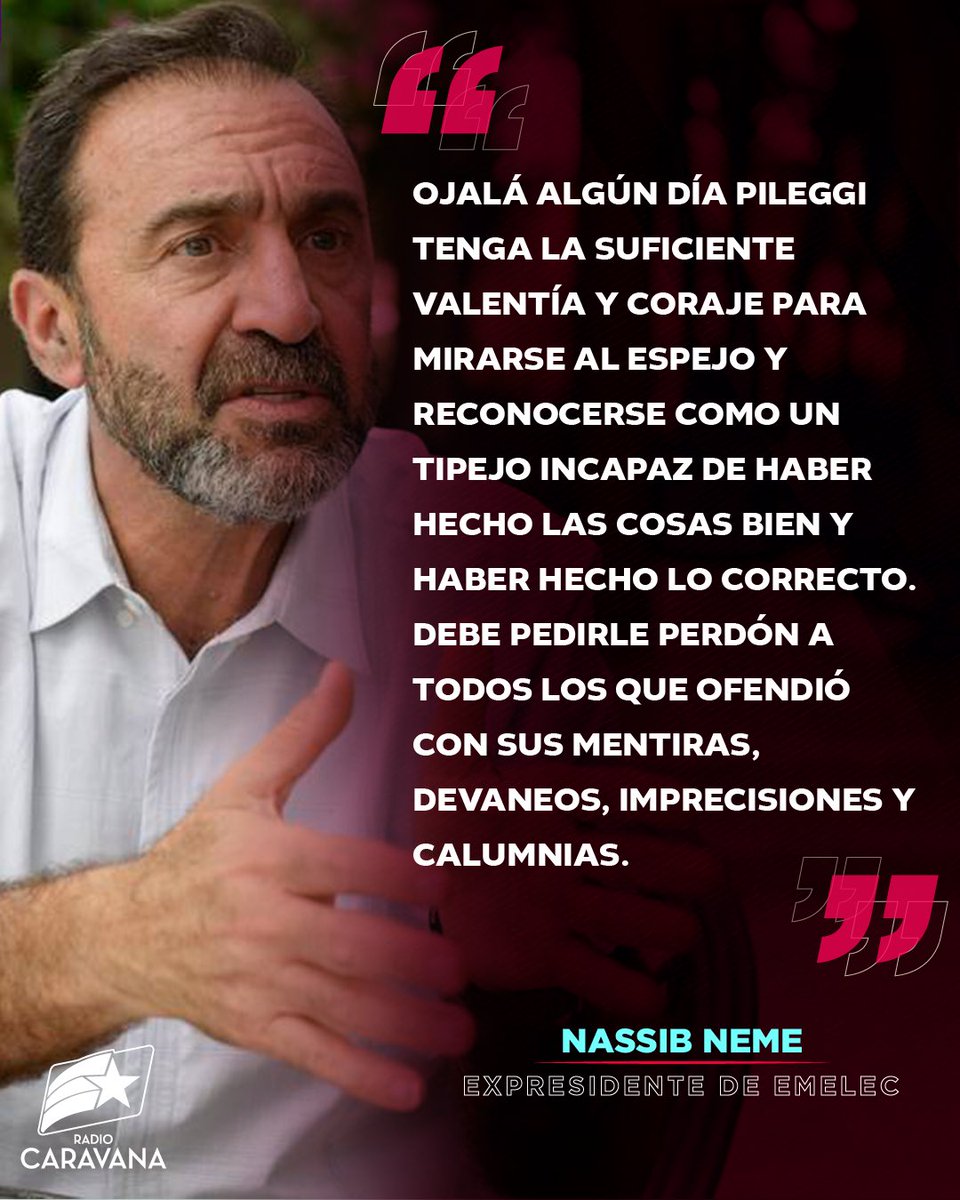 Caravana750's tweet photo. 💣 ¡EXPLOTA CONTRA PILEGGI!

Nassib Neme, expresidente de CSE, dio fuertes declaraciones sobre la administración de José Pileggi como actual presidente del club 👀

“Debe pedir perdón a sus propios jugadores por haberlos hecho perder el orgullo de vestir esa sagrada camiseta. Reconocer que puso por encima de los intereses de Emelec su vanidad y ego que lo llevaron a disfrazarse de presidente”, dijo en Diario @eluniversocom 📰

¿Qué opinan de sus declaraciones? #CaravanaTuRadio 📻