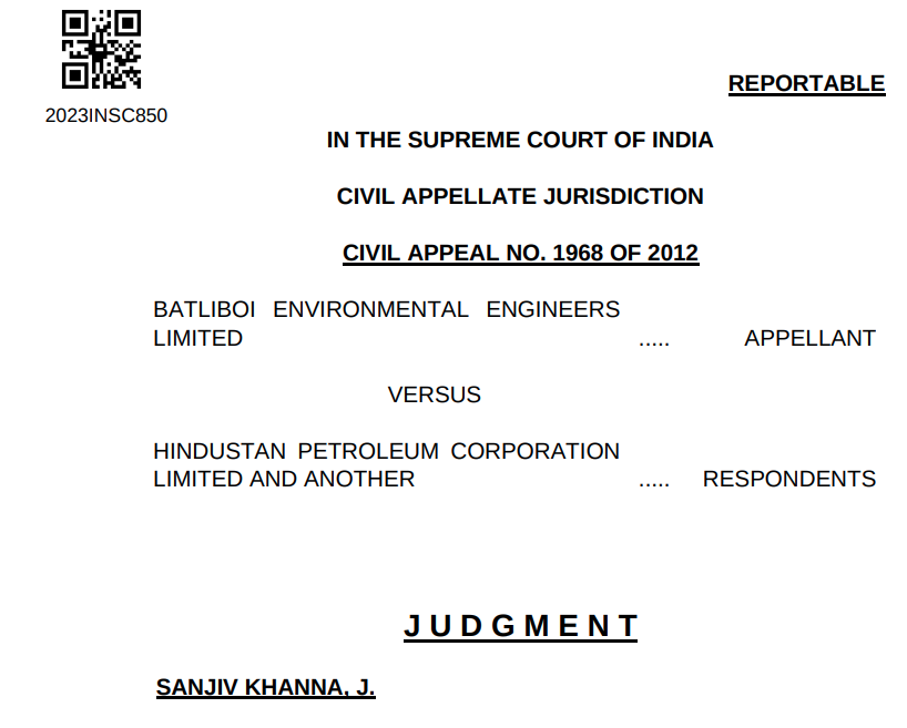 Batliboi Environmental Engineers Limited vs Hindustan Petroleum Corporation Limited 2023 INSC 850 - Arbtiration and Conciliation Act - Section 34,37

main.sci.gov.in/supremecourt/2…