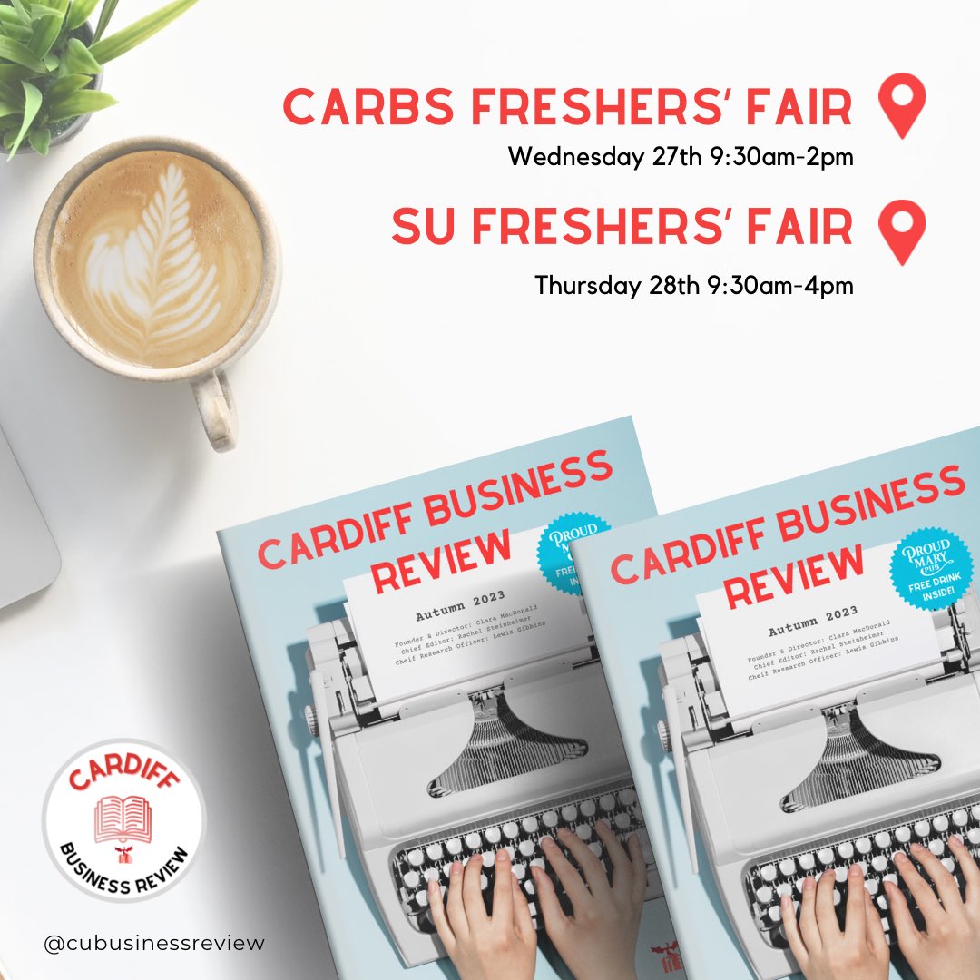 📢 WE HAVE AN ANNOUNCEMENT 📢

The first EVER printed edition of Cardiff University Business Review will be released next week at the CARBS Freshers’ Fair and the SU Societies and Volunteering Freshers’ Fair!! 🙌🏻🥳

Come along and pick up your free copy!