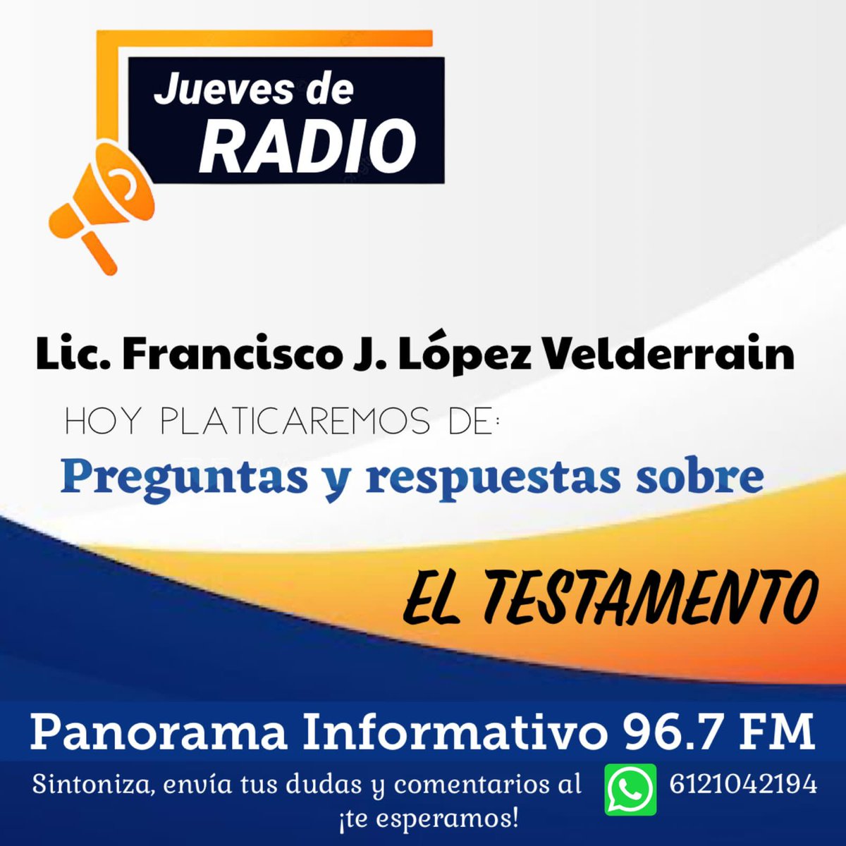 ¿Tienes dudas de como es un Testamento?
El Not Francisco J López Velderrain <a href="/lopezvelderrain/">Francisco J. Lopez V</a> platicara  hoy en Panorama Informativo 📻 Escuchalo en #LaPaz en el 96.7 #Comondu en el 97.5fm #LosCabos el 93.1fm #Loreto 95.7fm y panoramainformativo.com.mx
#septiembre mes del #testamento