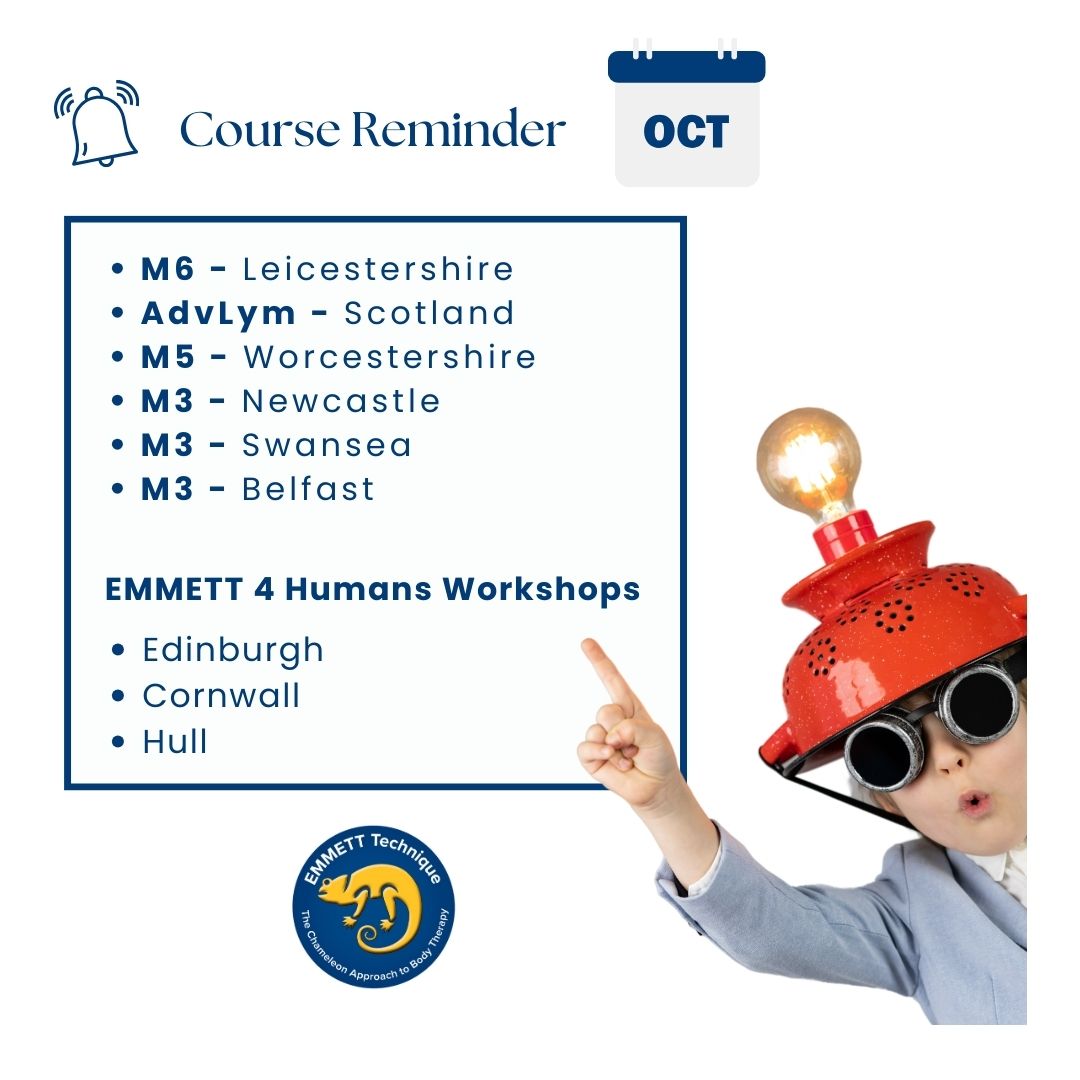 💡Some great courses happening in October.

👉  Secure your place to continue your learning journey or review/refine your skills and update your CPD.  Find all the details you need on our website.

#gentletherapy #gentlemusclerelease #complementarytherapy #emmetttechnique