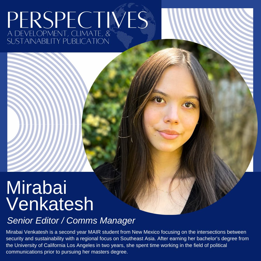 👋Meet Mirabai Venkatesh, Senior Editor &amp; Communications Manager. A second year MAIR student, Mira has a background in political communications and public opinion research. She is focusing her studies on security, strategy, and statecraft in Southeast Asia.
