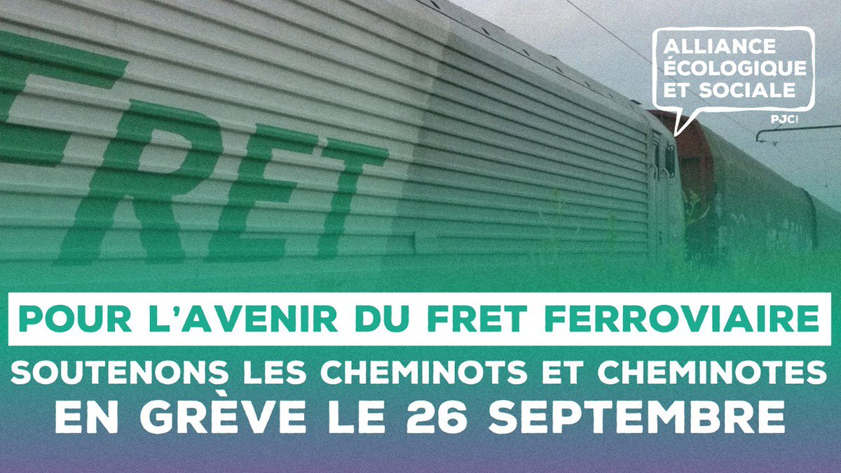 Ecolo_Sociale's tweet photo. 🚨Le fret ferroviaire est menacé🚨
Véritable outil de la transition écologique, l'acteur public fret SNCF va être liquidé pr faciliter la concurrence. Une mesure plus favorable aux camions qu'aux trains😒
Pour la planète et pour l'emploi, soutenons les cheminot·es en grève le 26! https://t.co/Q4qSq2XRyS