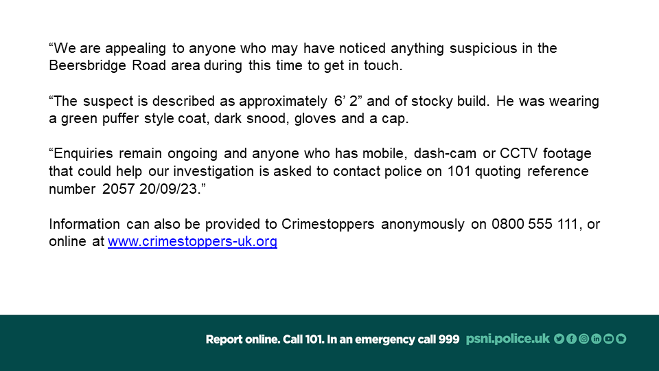 PSNIBelfastE's tweet photo. We are appealing for information and witnesses following the report of a robbery at a takeaway in the Beersbridge Road area on Wednesday evening, 20th September. https://t.co/cHDbgL0EpU