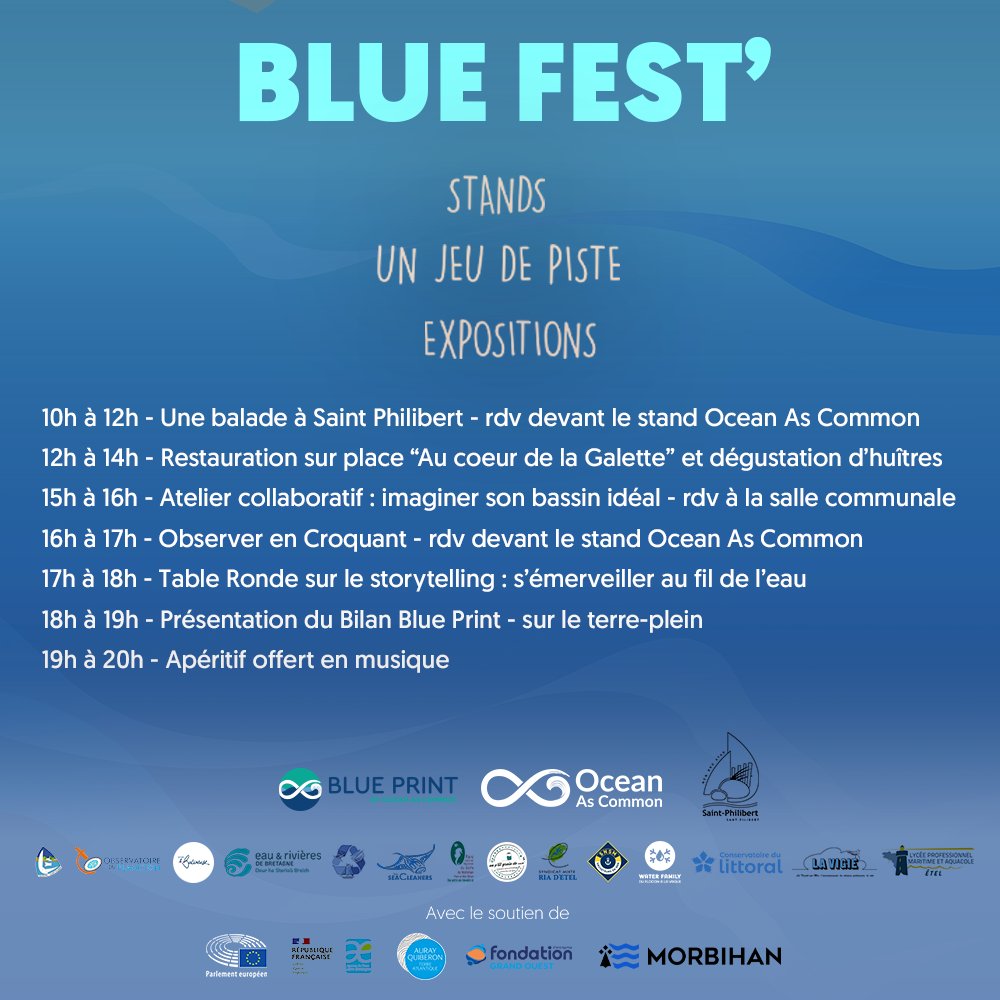 🎊ÉVÉNEMENT FIN DE PROJET BLUE PRINT🎊
Blue Print touche à sa fin. Pour l'occasion, nous vous invitons à notre dernier grand évènement, le Blue Fest !

🌊 Ce sera l'occasion de mettre encore une fois à l'honneur la préservation de l'environnement de l'eau et de l'océan 💙