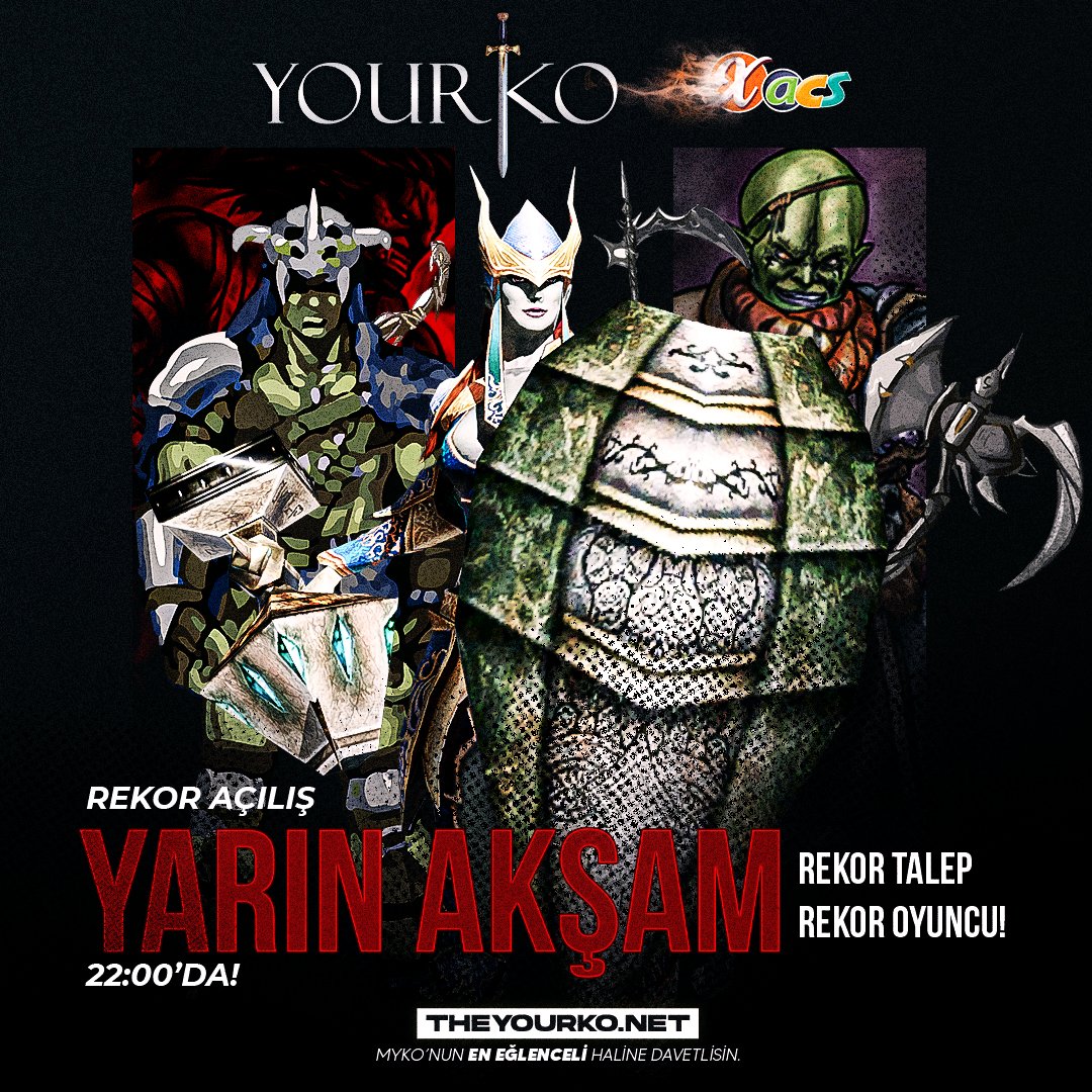 Rekor açılış yarın akşam 22:00'da! Rekor Açılışa davetlisiniz Eski günleri tekrardan yaşatmak için geliyoruz. 500.000 TL ödül havuzu ve Kalıcı server yapısıyla bambaşka bir Yourko'ya hazır olun! 

Tanıtım konusu aktif: bit.ly/3QL5G1J
Discord: discord.gg/yourkoxacs