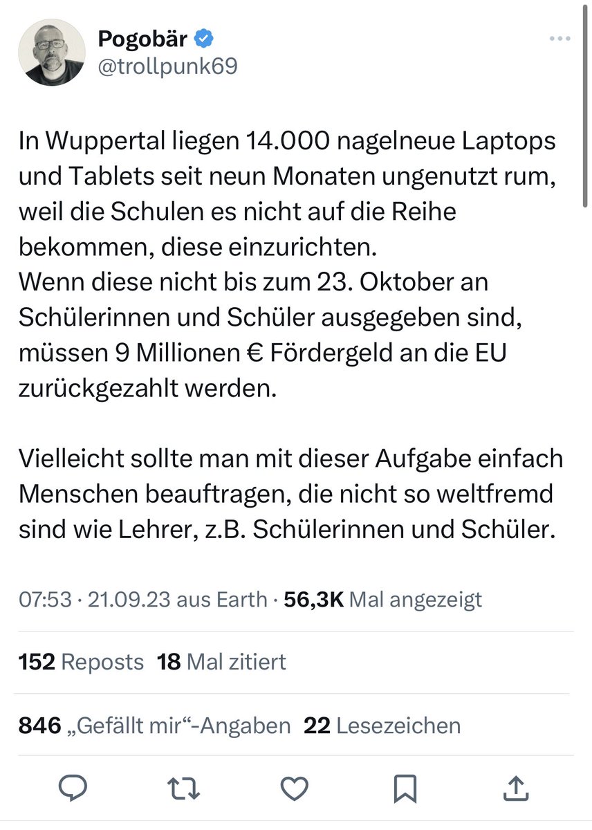 Liebe <a href="/Stadt_Wuppertal/">Stadt Wuppertal</a>,

wenn Sie hierbei Hilfe durch unser Schuldigitalisierungsteam haben möchten, sprechen Sie uns gerne an (gerne auch per DM).