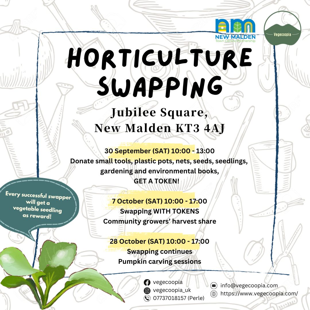 🌱Jubilee Sq🌱
30 Sept 10am-1pm 💚Donate small tools, plastic pots, nets, seeds, seedlings, gardening and environmental books, GET A TOKEN!
7 Oct 10am - 5pm 
💚Swapping WITH TOKENS
💚Community growers’ harvest share
28 Oct 10am - 5pm
💚Swapping continues
💚Pumpkin carving session