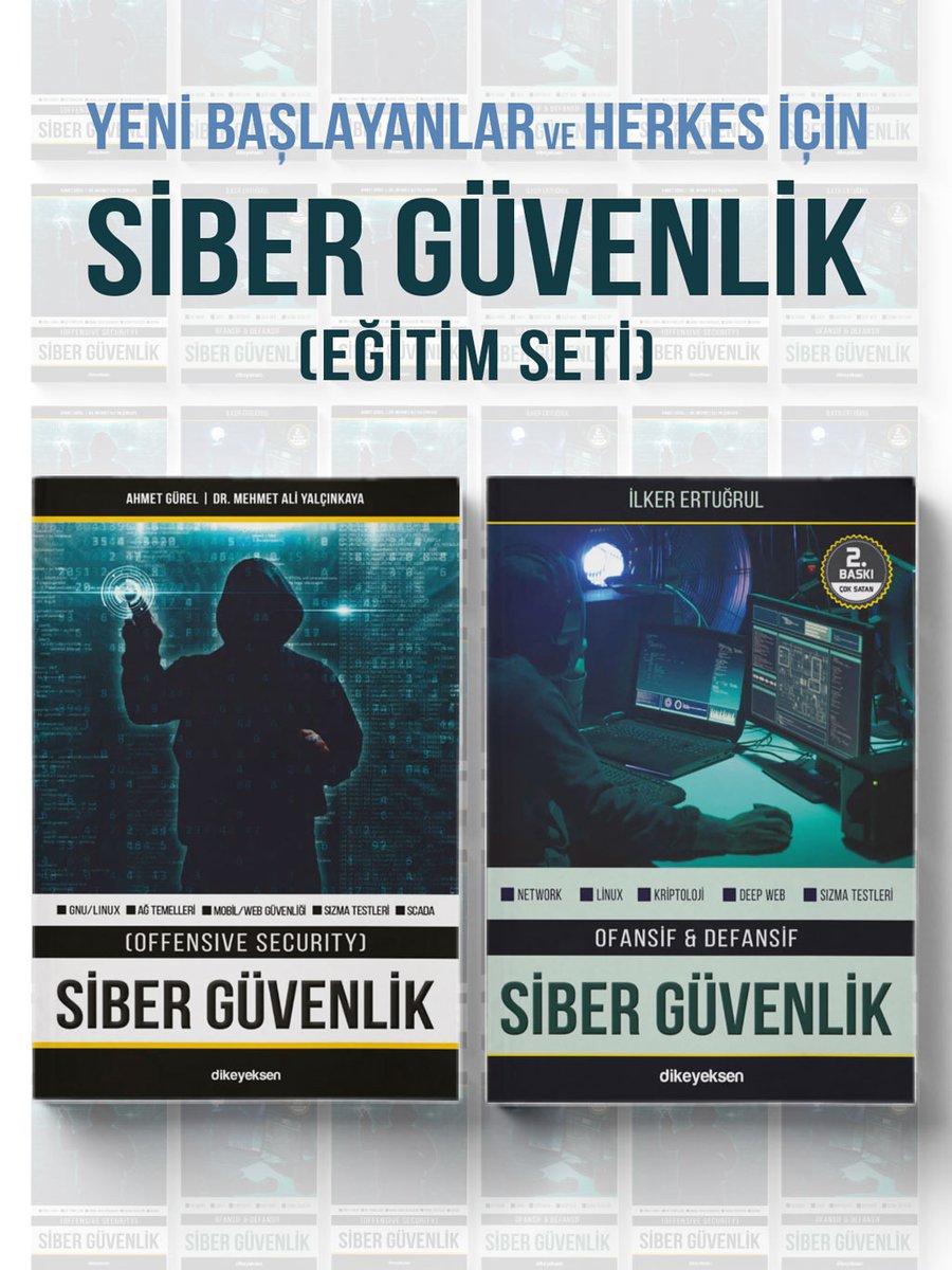 Yeni Başlayanlar ve Herkes için SİBER GÜVENLİK Eğitim Seti! Bu kitap seti: güncel güvenlik, saldırı/savunma, hacking yöntemleri ve prensipleri için referans olacak şekilde yayına hazırlanmıştır. Kitapyurdu 👉 l24.im/TWsdjR #kitapyurdu #sibergüvenlik #dikeyeksen