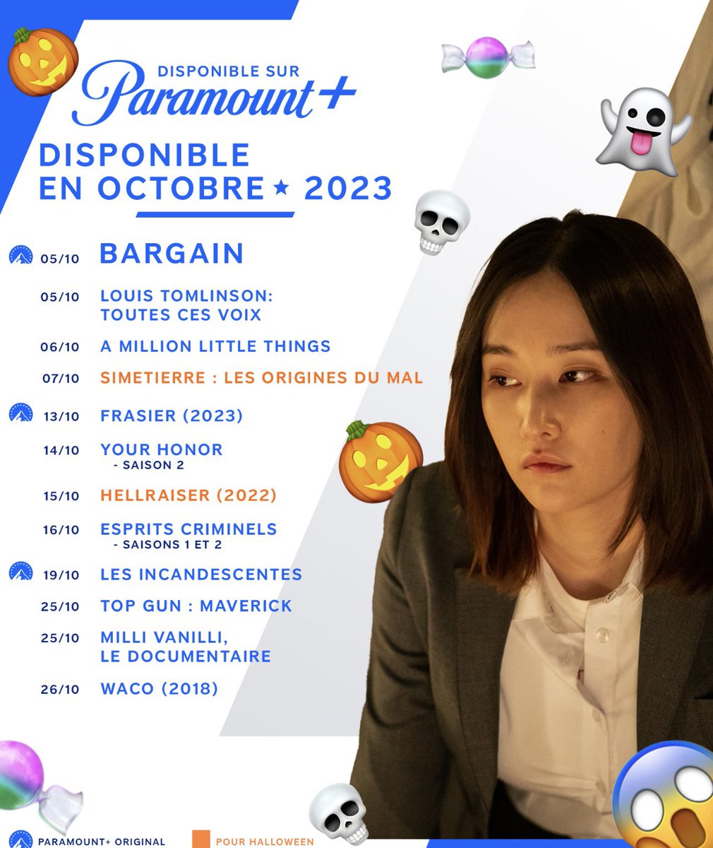 Un aperçu des sorties d’octobre 2023 sur Paramount+.
#AMillionLittleThings #Hellraiser #TopGunMaverick