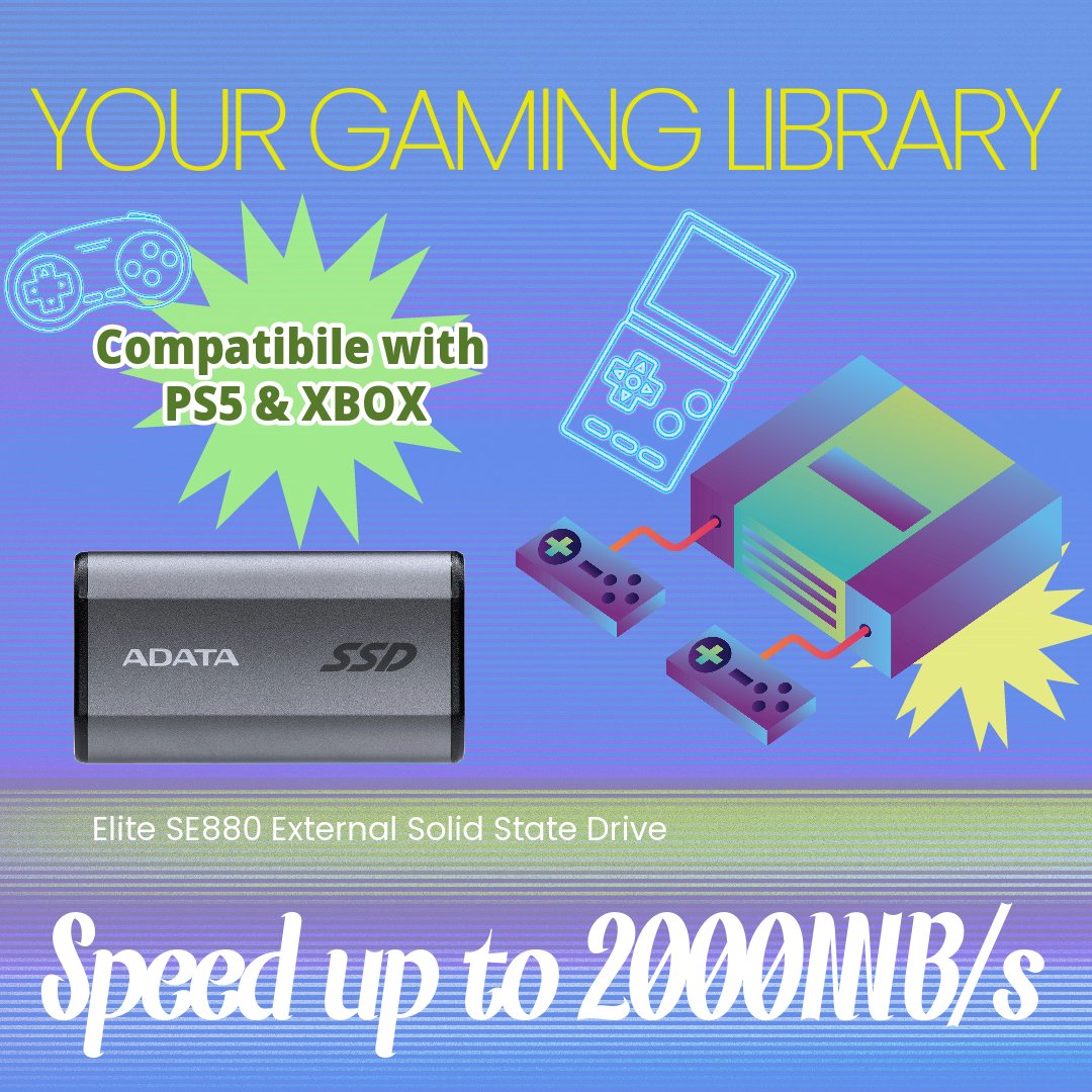 ADATATechnology's tweet photo. Expand your gaming collection with the lightning-fast Elite SE880 External Solid State Drive! 🎮💥 #GameOn #GamingGear
https://t.co/AutkrUNgVO
#EliteSE880 #GamingStorage #externalSSD #externalstorage https://t.co/OqHxr1Jzjx