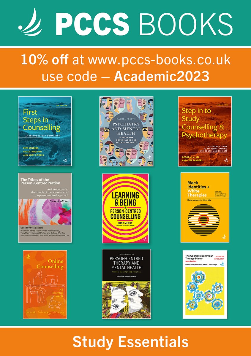 We are offering 10% off our counselling textbooks at pccs-books.co.uk 
use the promo code  
Academic2023 
at the checkout
And you can see our latest counselling studies catalogue at
bit.ly/academic23
#TherapistsConnect #counsellingstudies #counsellingtexts
