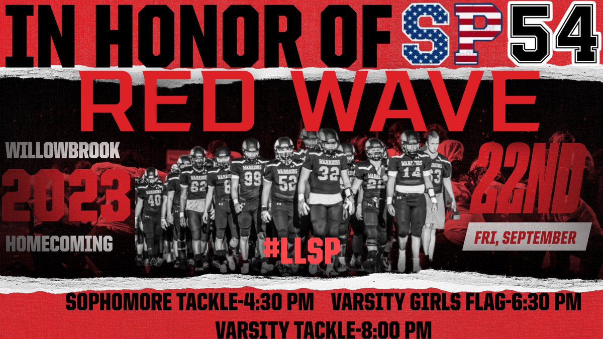This past Sunday, we lost a member of our Warrior Family, Junior, Sean Presley.  For this upcoming Friday's Homecoming Football Games, we are facilitating a RED WAVE in honor of Sean.  Red was Sean's favorite color and the Warriors were Sean's favorite team. #LLSP @WbFootball
