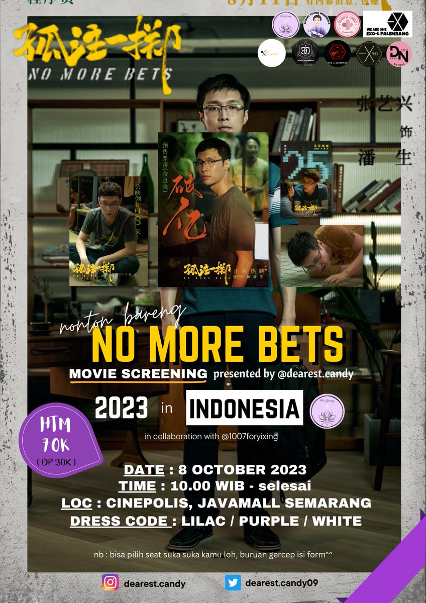 bbyunksoo's tweet photo. Annyeonghaseyo EXO-L dan Xback. @dearestcandy09 akan menyelenggarakan nobar film "No More Bets" nih with special collaboration bersama Indonesia Xback Team For Yixing yaitu @1007foryixing
Link form : https://t.co/0DSNUgftr8
#NobarNoMoreBets #LayZhang #LayxNoMoreBets #LayEXO #EXO https://t.co/ENQsFJfjFQ