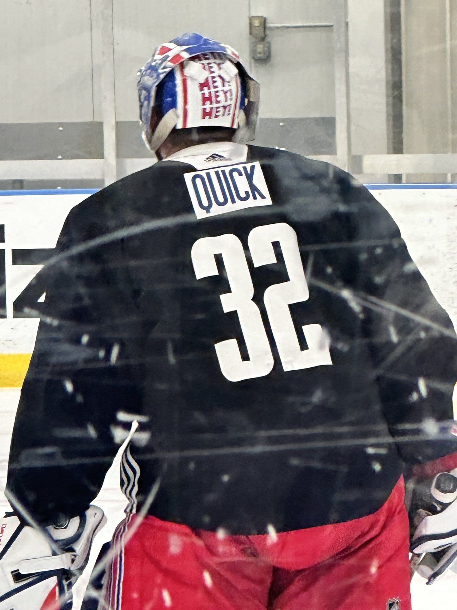 Jonny Lazarus] “Jonathan Quick with a pretty unique 'Hey! Hey! Hey! Hey!  Hey!' on the back of his bucket.” : r/rangers