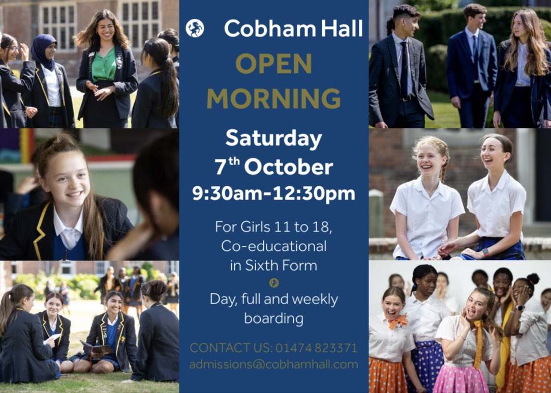 CobhamHall's tweet photo. Do you want to experience a day as a Cobham Hall student?

Come visit us 7th October and see everything Cobham Hall has to offer. 

Register interest at: https://t.co/KFEFfkZCaI

We hope to see you there!
#openmorning #cobhamhall https://t.co/rFNAx5oAGb