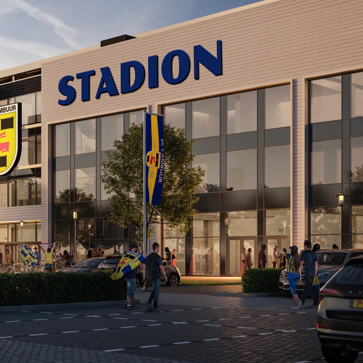 SCCambuurLwd's tweet photo. ONS 𝗡𝗜𝗘𝗨𝗪𝗘 𝗧𝗛𝗨𝗜𝗦, 𝗝𝗢𝗨𝗪 𝗡𝗔𝗔𝗠! 🏟❓

Jouw (bedrijfs-)naam op de gevel van het modernste, meest duurzame en mooiste voetbalstadion van Nederland?!  

Bekijk alvast hoe dat zou staan! 👇