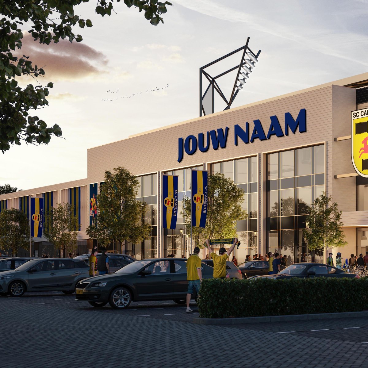 SCCambuurLwd's tweet photo. ONS 𝗡𝗜𝗘𝗨𝗪𝗘 𝗧𝗛𝗨𝗜𝗦, 𝗝𝗢𝗨𝗪 𝗡𝗔𝗔𝗠! 🏟❓

Jouw (bedrijfs-)naam op de gevel van het modernste, meest duurzame en mooiste voetbalstadion van Nederland?!  

Bekijk alvast hoe dat zou staan! 👇