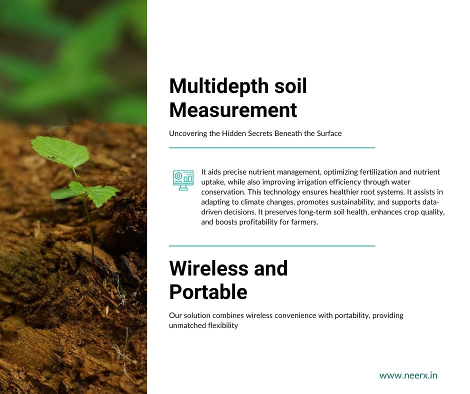 Our Neerx team's dedication has brought to life a groundbreaking Multi-Depth Soil and Crop Measurement tool, set to transform modern farming.
From precision nutrient management to enhanced root health, our concept design promotes sustainability and boosts profitability.
#agritech