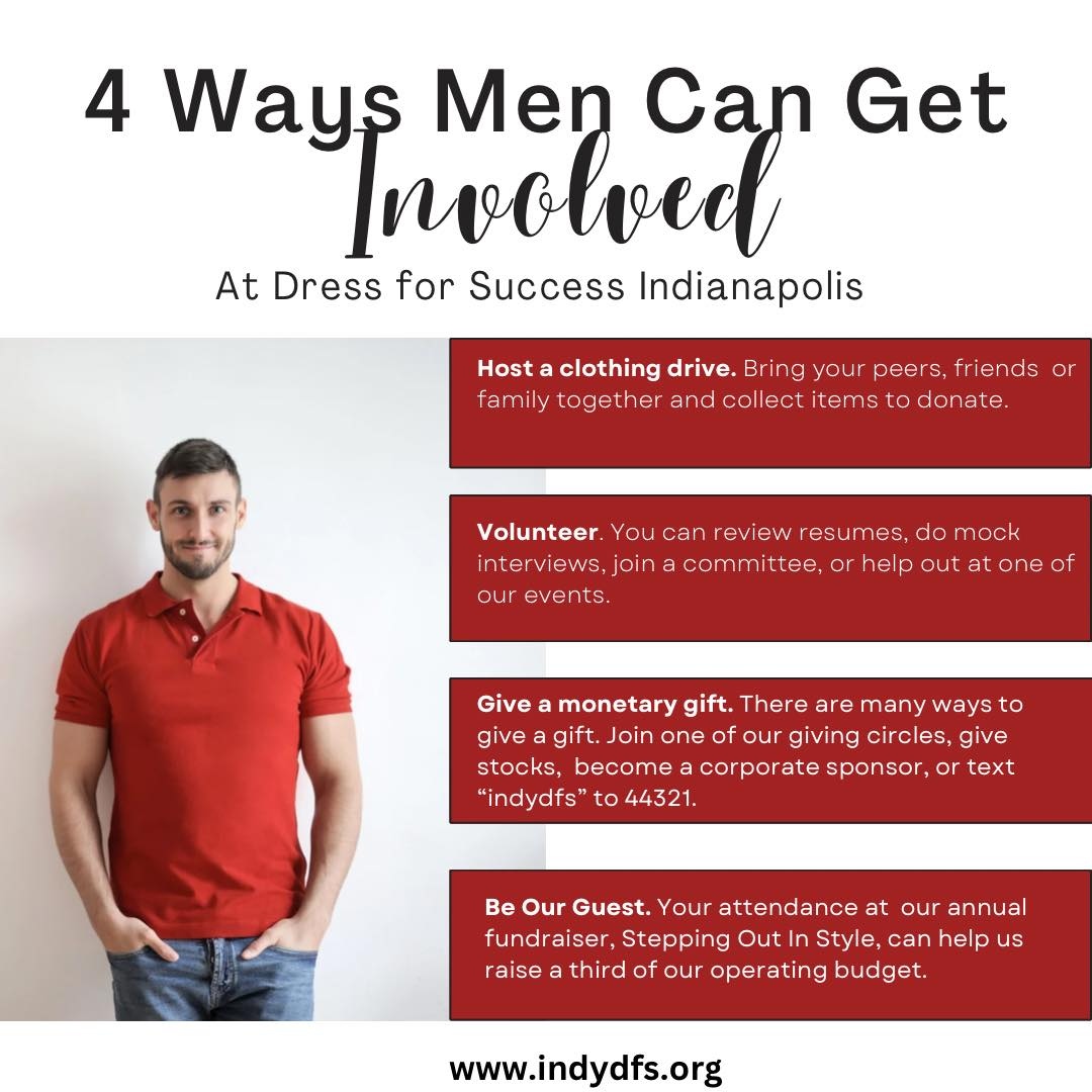 We know our upcoming fashion show may not be at the top of the list for men, but you may still want to be an ally and support #Indy women.  Here are a few ways you can do that. No suit or tie required. Learn more at indydfs.org.