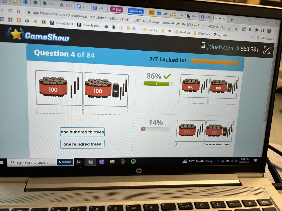 AHarrisonSCDSB's tweet photo. Using @knowledgehook Game Show mode to determine where we need to take our number sense learning next. #classwin #adventuresInLC @lesaundersyaho1 @GjacobsG https://t.co/WudntuCMVz