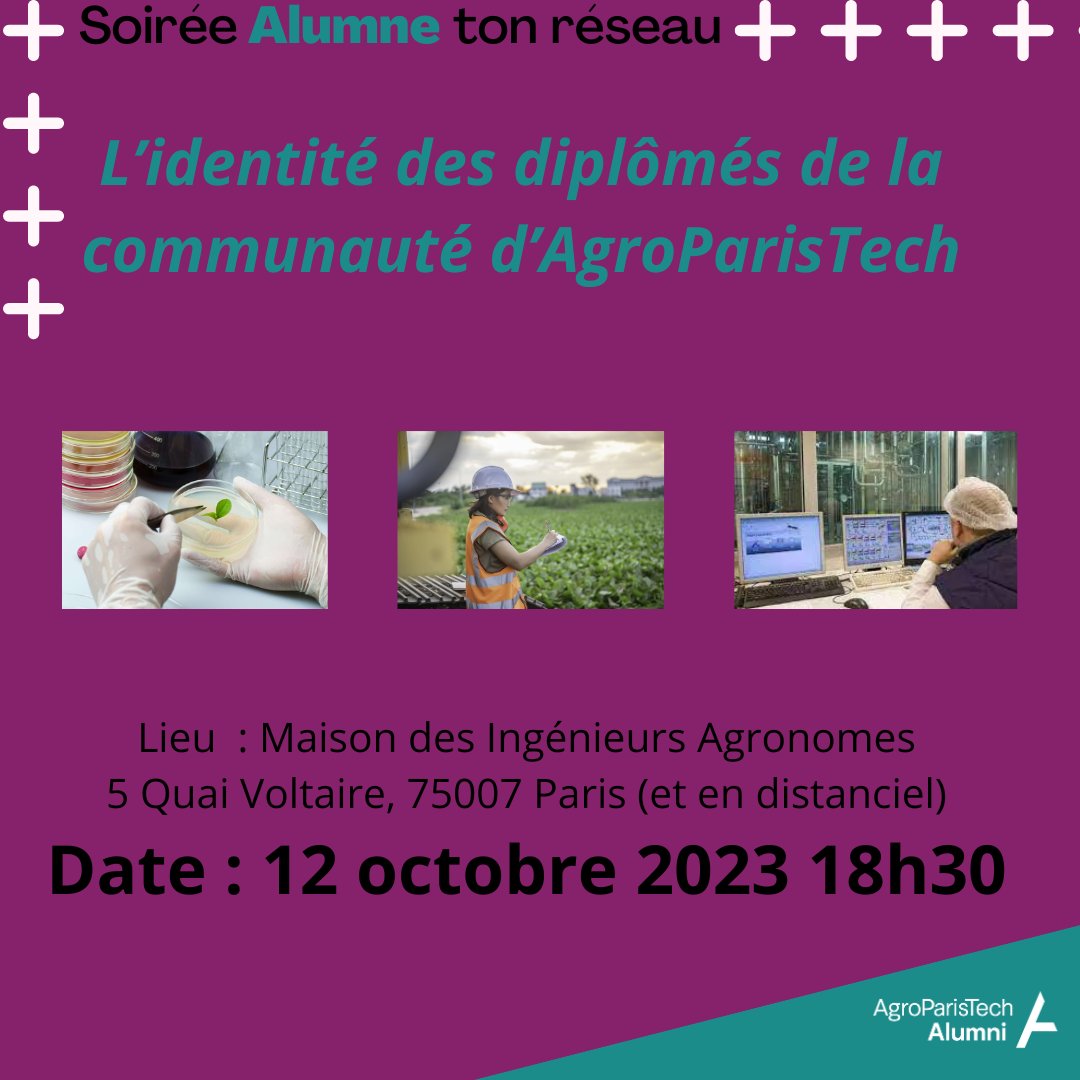 [EVENT] – 🔥Alumne ton réseau🔥: L'identité des diplômés de la communauté d'AgroParisTech !

AgroParisTech Alumni et pôle Alumni du BDE vous donnent rendez-vous :
🗓 Jeudi 12 octobre à 18h30
📍 à la Maison des Agros
💻 en ligne

Inscription ici : lnkd.in/efk6tVUp
