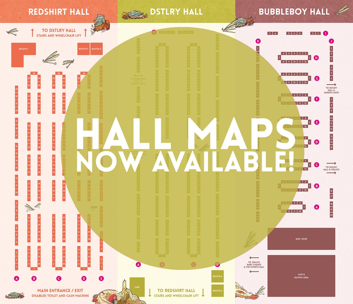 Hall maps are HERE! We are very excited to share with you our site map and hall maps for Thought Bubble Comic Convention 2023. Here you'll be able to find the locations of all our incredibly exhibitors! Find them all here: thoughtbubblefestival.com/maps