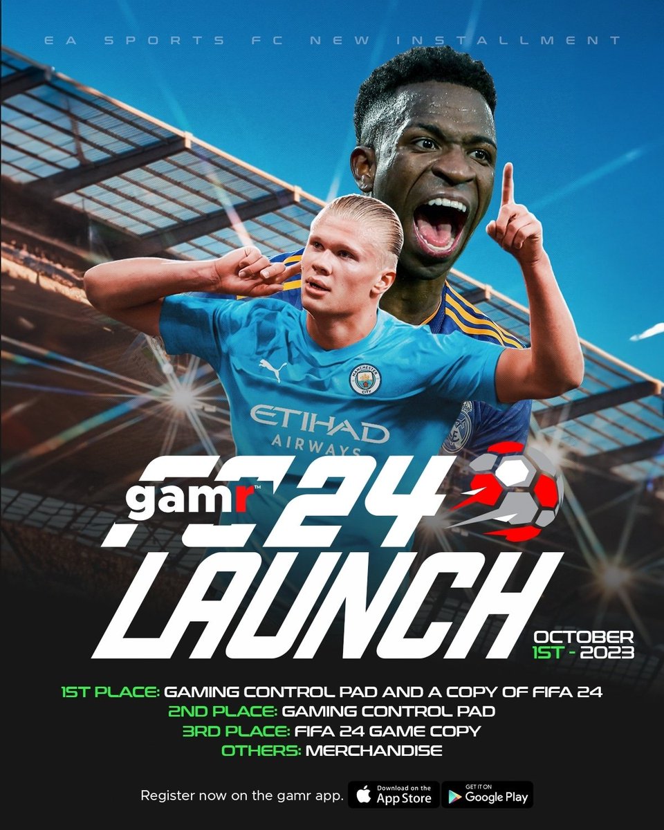 Put your game faces on and ready up for FC24 on 1st October as there are prizes waiting for the worthy to claim @ launch🏆🌟.

Register now on the Gamr App to join the league of contenders competing for a brand new controller and mint copy of EA's FC24!,🚀🎮