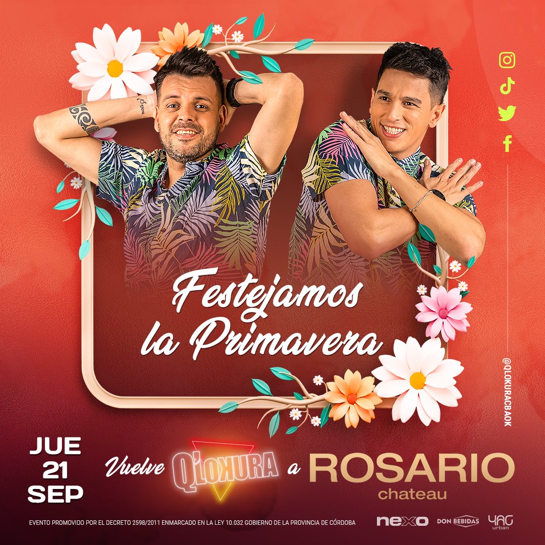 JUEVES DE PRIMAVERA 🌸🌼😜
SORTEO ENTRADAS DOBLES! 🎟️
1- Seguinos a nosotros ( si o si) 
2- Etiqueta a un amigo/a, comenta tu nombre apellido y últimos 3 del dni.
3-  Rt y ya estas participando.
Ganadores a las 22:00hs.
✅ SOLAMENTE PARTICIPAN LOS QUE CUMPLEN TODOS LOS PASOS.