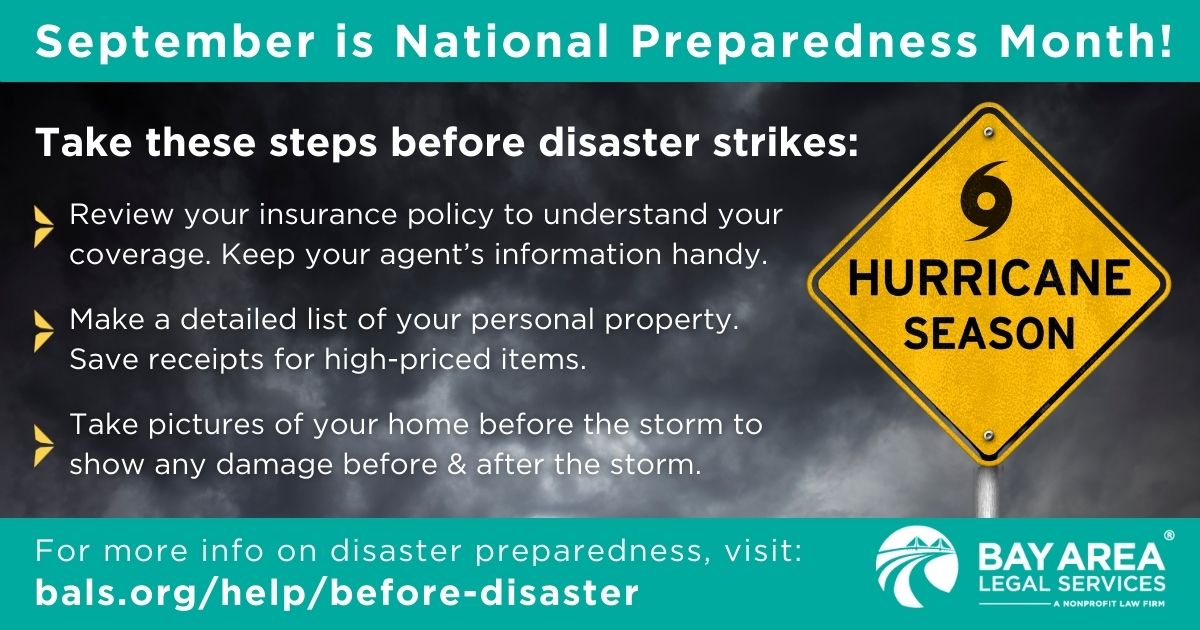 Did you know that September is #NationalPreparednessMonth? ⚠️With #hurricaneseason in full swing, it's especially important to ensure you're prepared -here are just a few recommendations put together by our #DisasterRelief Team. Learn more:  bit.ly/3rvO1AW