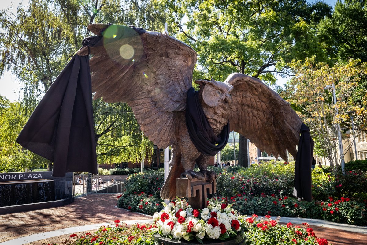 TempleUniv's tweet photo. To honor our University President, JoAnne A. Epps, black drapes have been hung around campus as a visual display that symbolizes her dedicated service to the university. https://t.co/qcgJ8xL7d7