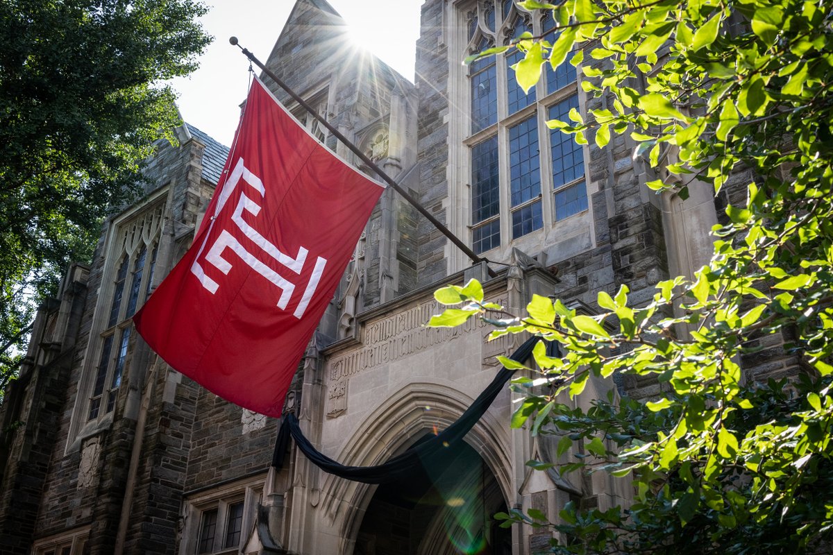 TempleUniv's tweet photo. To honor our University President, JoAnne A. Epps, black drapes have been hung around campus as a visual display that symbolizes her dedicated service to the university. https://t.co/qcgJ8xL7d7