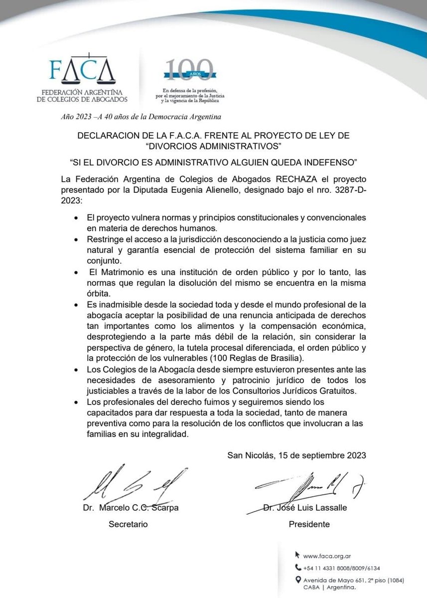 𝐑𝐞𝐜𝐡𝐚𝐳𝐨 𝐚𝐥 𝐏𝐫𝐨𝐲𝐞𝐜𝐭𝐨 𝐝𝐞 𝐋𝐞𝐲 𝐝𝐞 𝐃𝐢𝐯𝐨𝐫𝐜𝐢𝐨 𝐀𝐝𝐦𝐢𝐧𝐢𝐬𝐭𝐫𝐚𝐭𝐢𝐯𝐨 𝐞𝐧 𝐜𝐨𝐧𝐬𝐨𝐧𝐚𝐧𝐜𝐢𝐚 𝐜𝐨𝐧 𝐥𝐚 𝐅𝐀𝐂𝐀